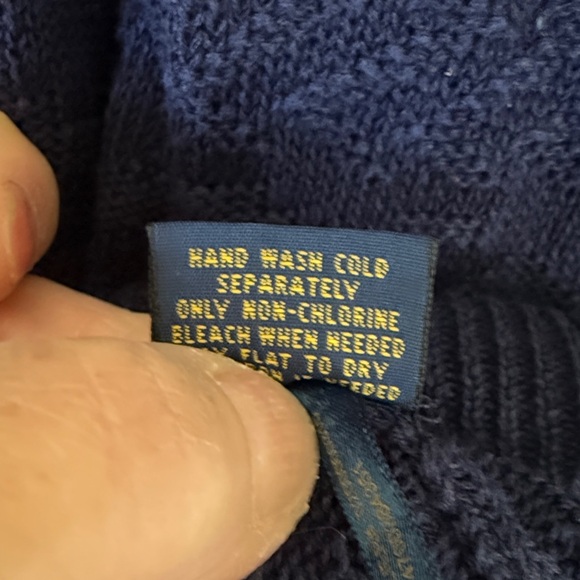 RL Navy Polo Crewneck Cable Sweater Cotton/Linen Size MED - Picture 4 of 11